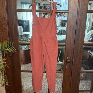 Storia Womens Ruffle Strap Jumpsuit Burnt Orange Terracotta Square Neck Large